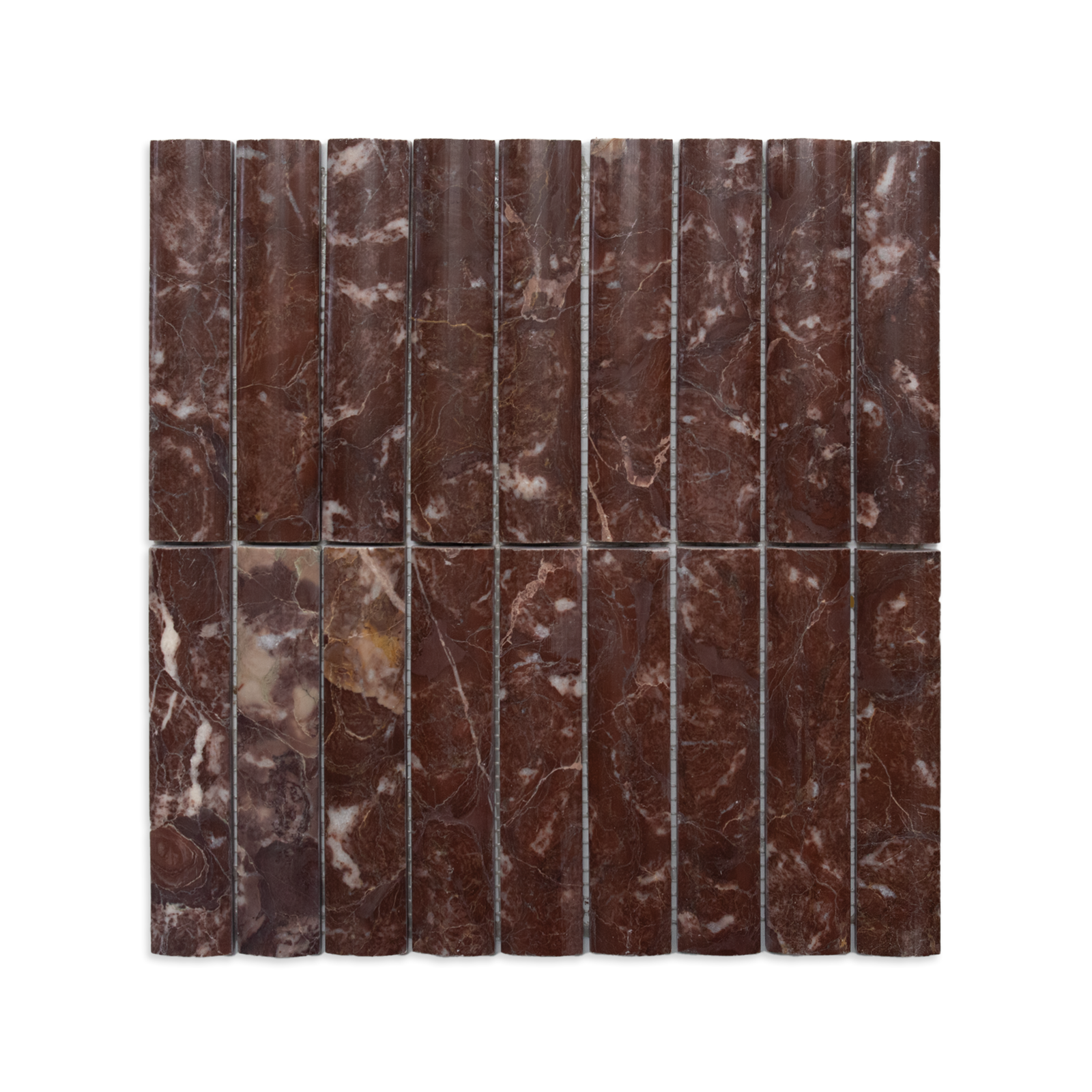 Fluted Rosso Levanto Marble Polished Mosaic Tile