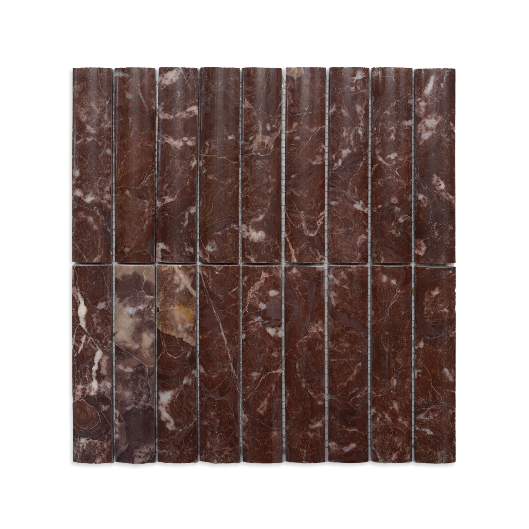 Fluted Rosso Levanto Marble Polished Mosaic Tile