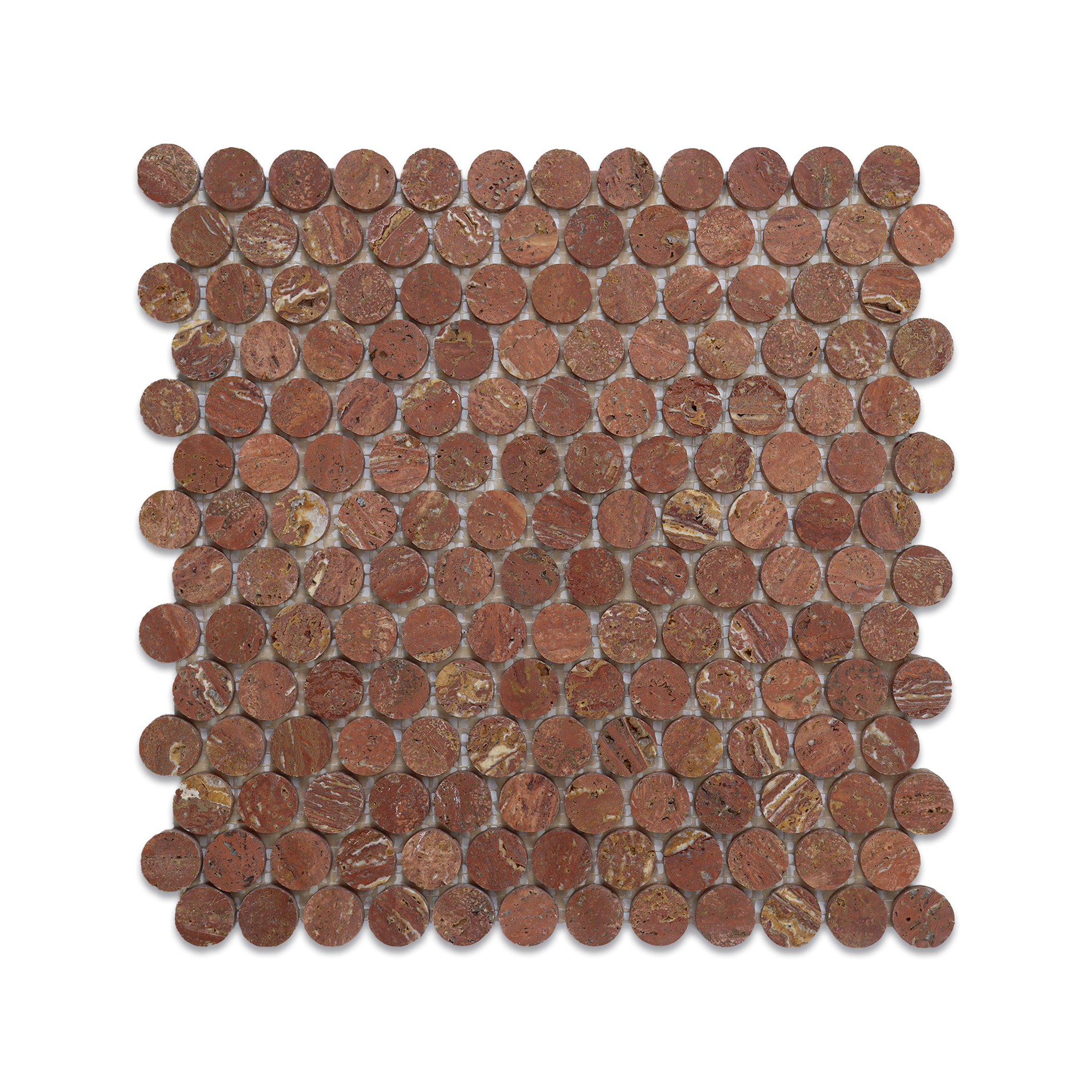 Penny Round 1" Red Travertine Honed Mosaic Tile