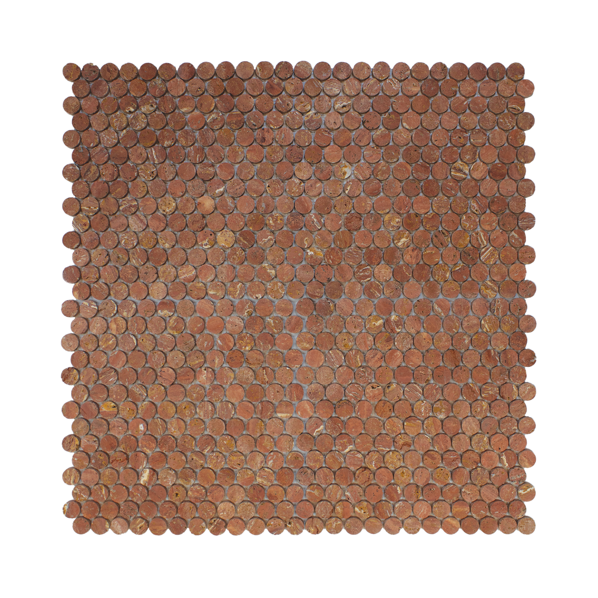 Penny Round 1" Red Travertine Honed Mosaic Tile