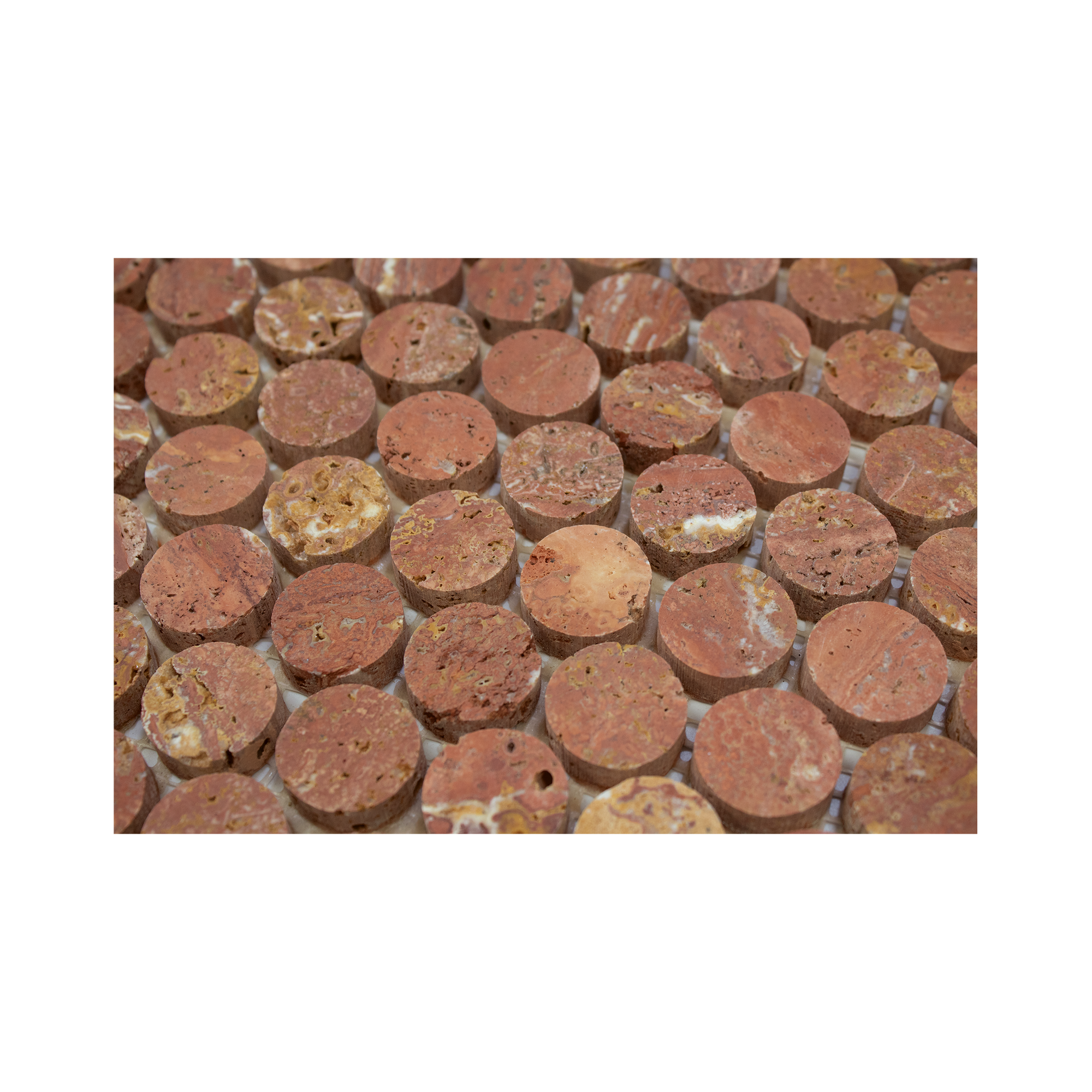 Penny Round 1" Red Travertine Honed Mosaic Tile