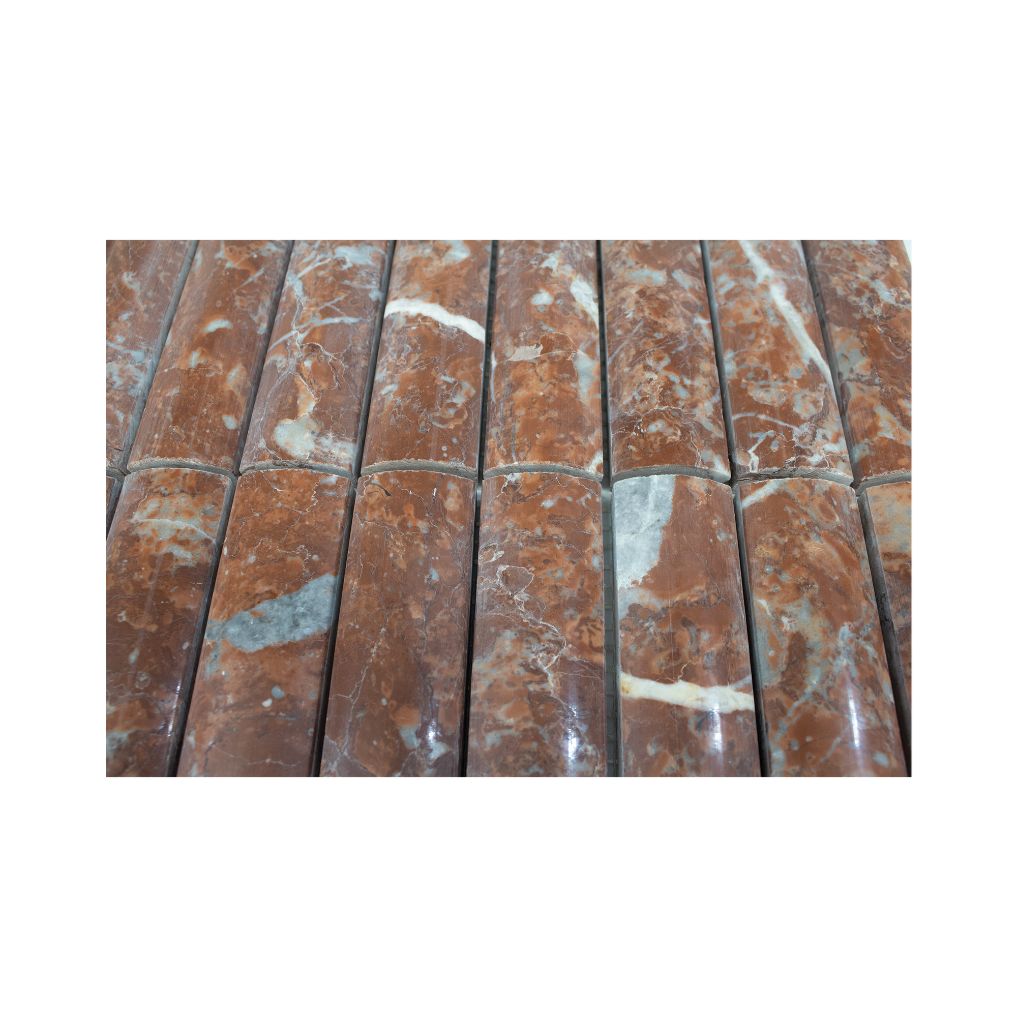 Fluted Rojo Alicante Marble Polished Mosaic Tile