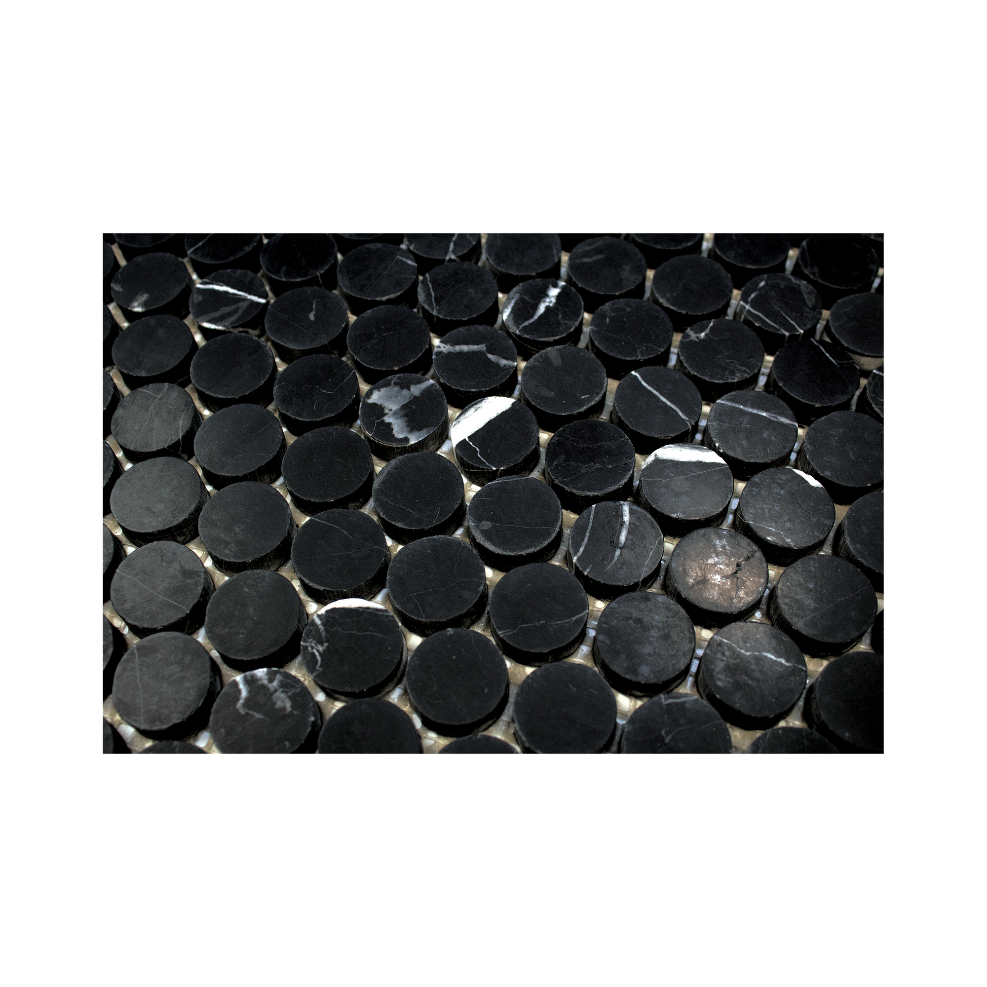 Penny Round 1" Nero Marquina Marble Honed Mosaic Tile