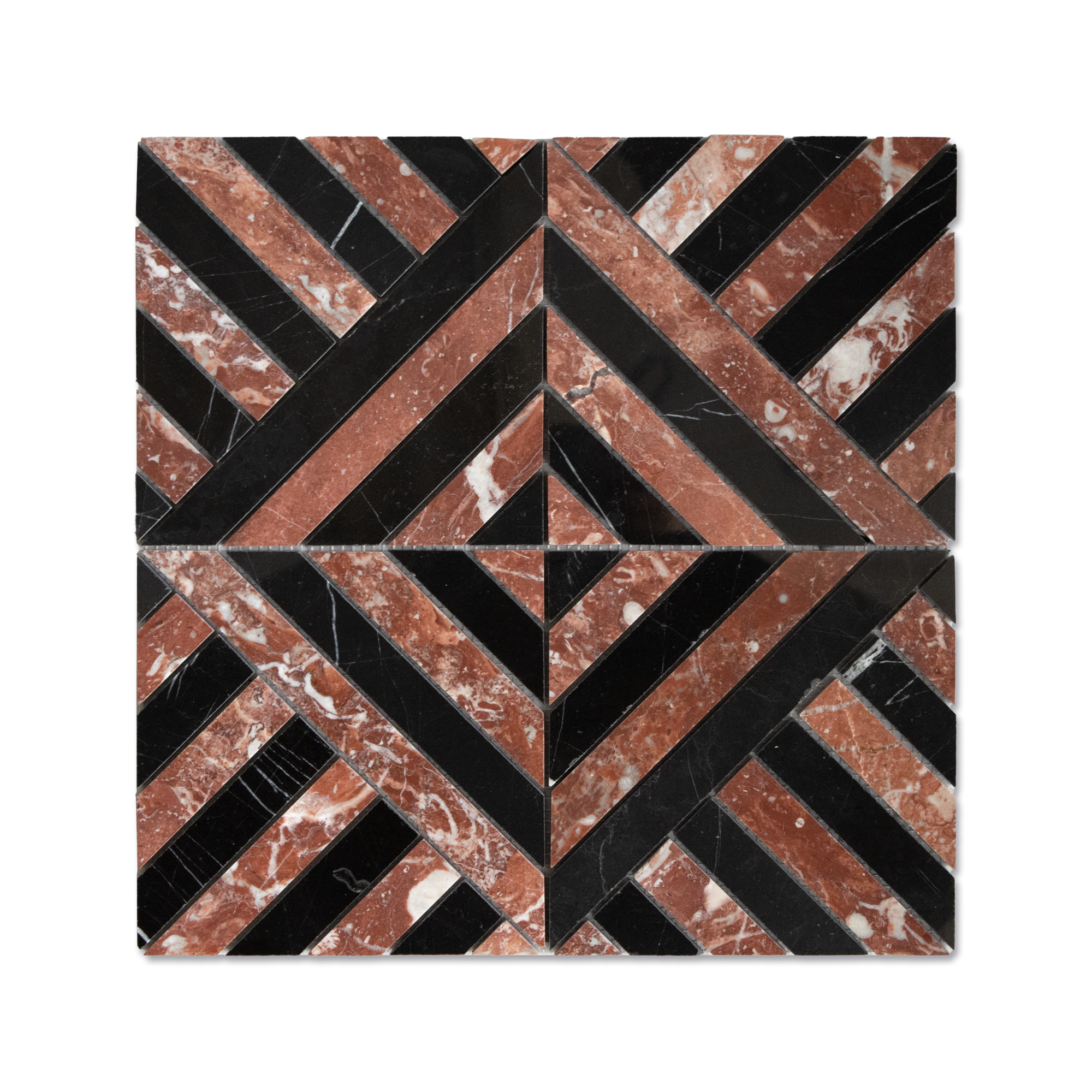 Horizon Rojo Alicante and Nero Marquina Marble Polished Mosaic Tile