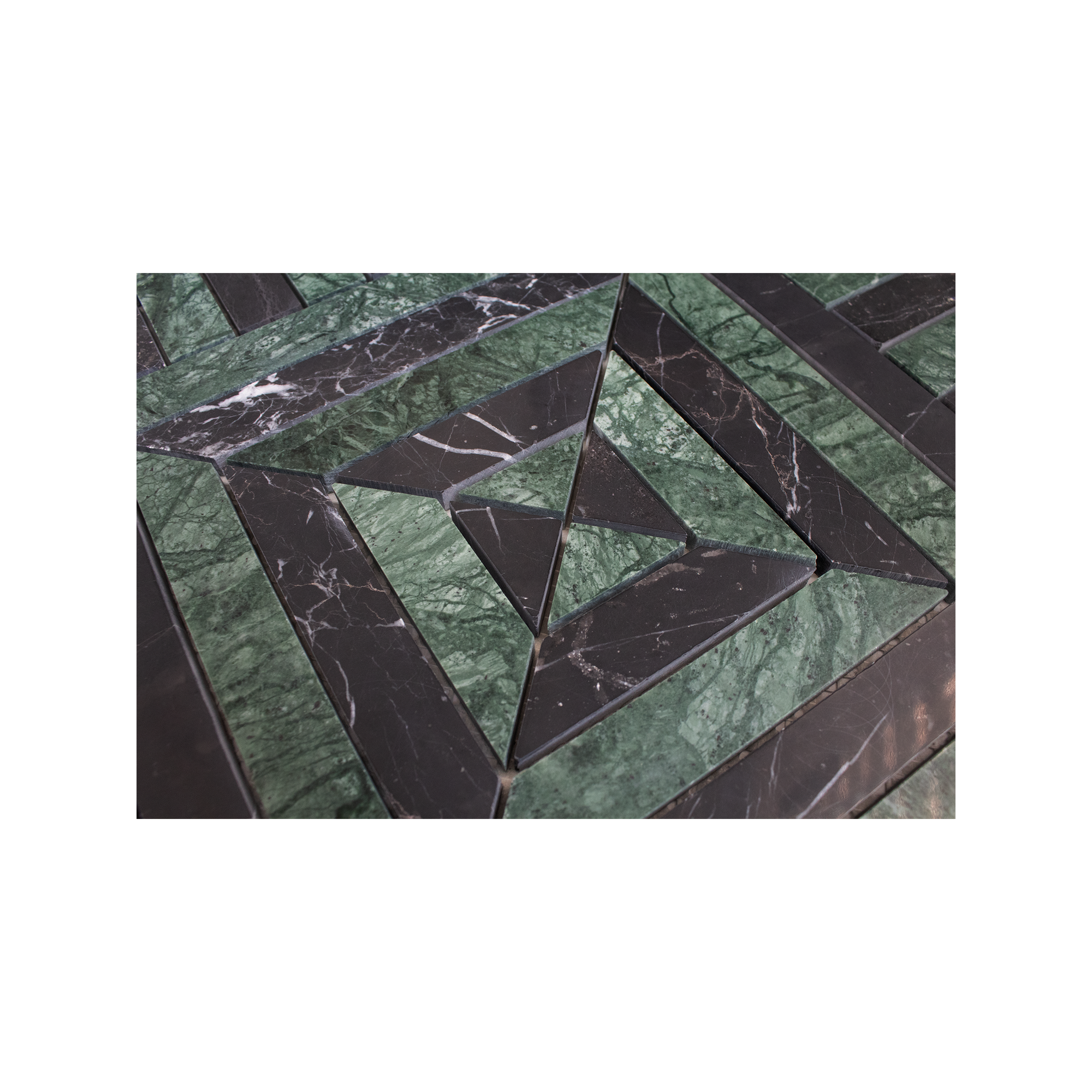 Horizon Verde Alpi and Nero Marquina Marble Polished Mosaic Tile