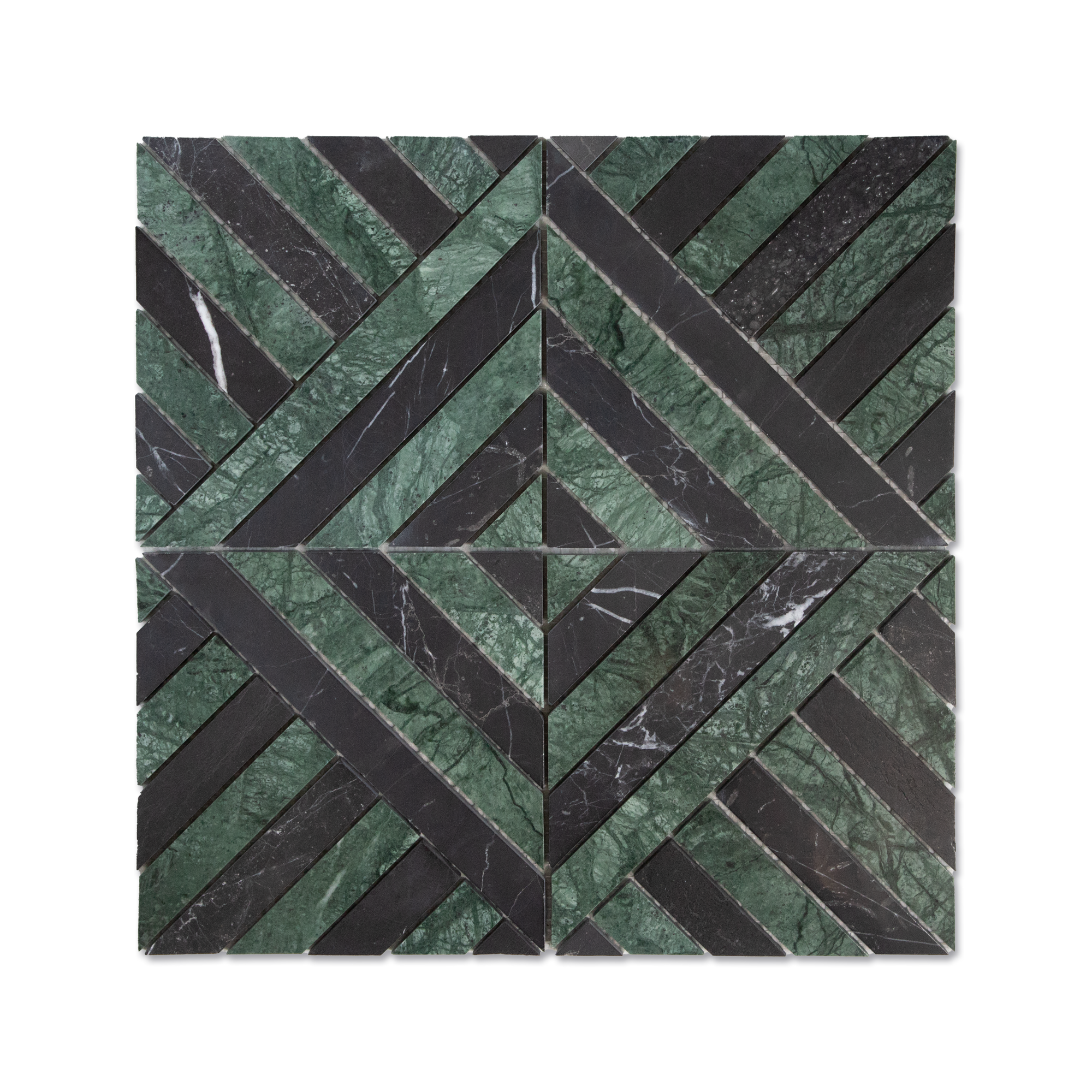 Horizon Verde Alpi and Nero Marquina Marble Polished Mosaic Tile