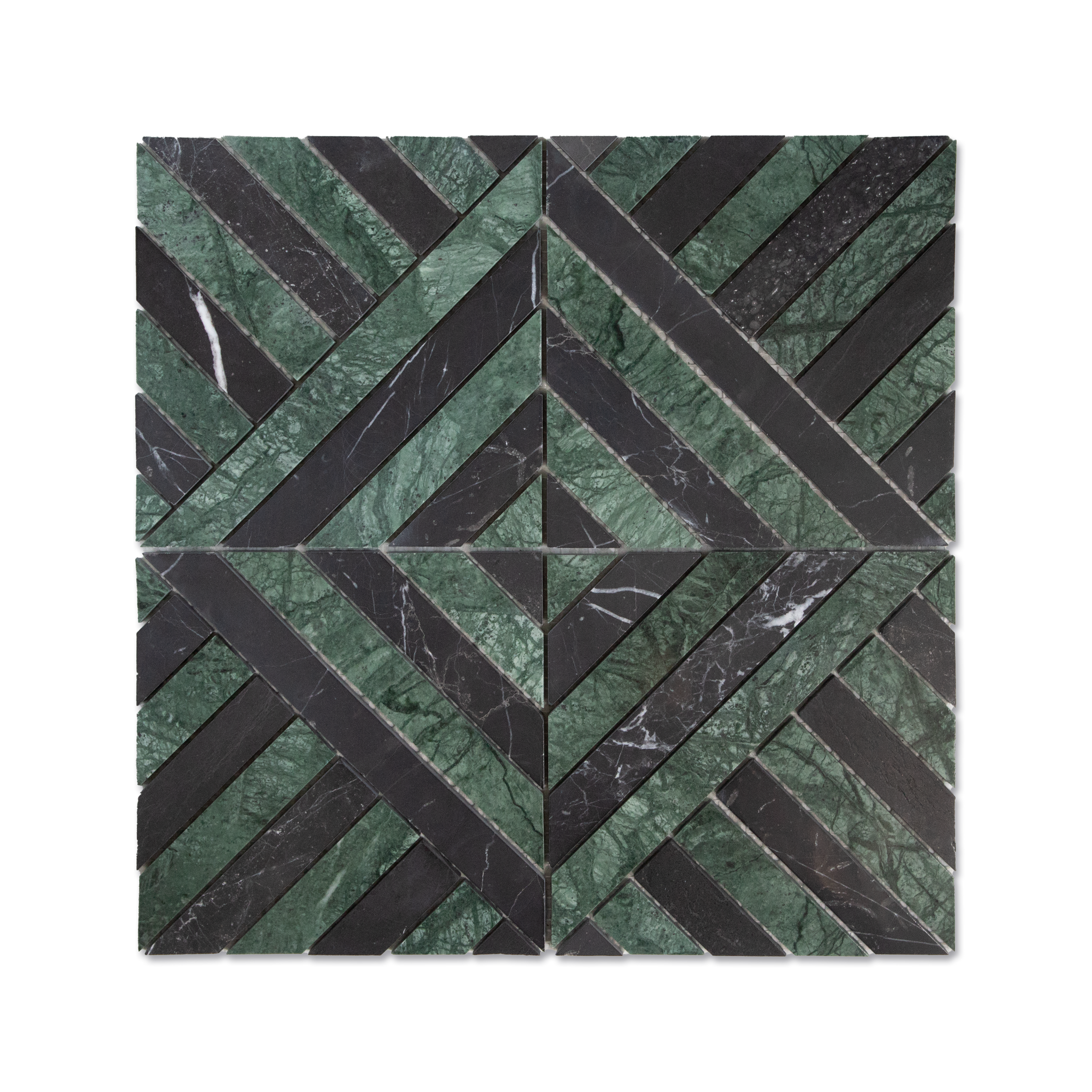 Horizon Verde Alpi and Nero Marquina Marble Polished Mosaic Tile