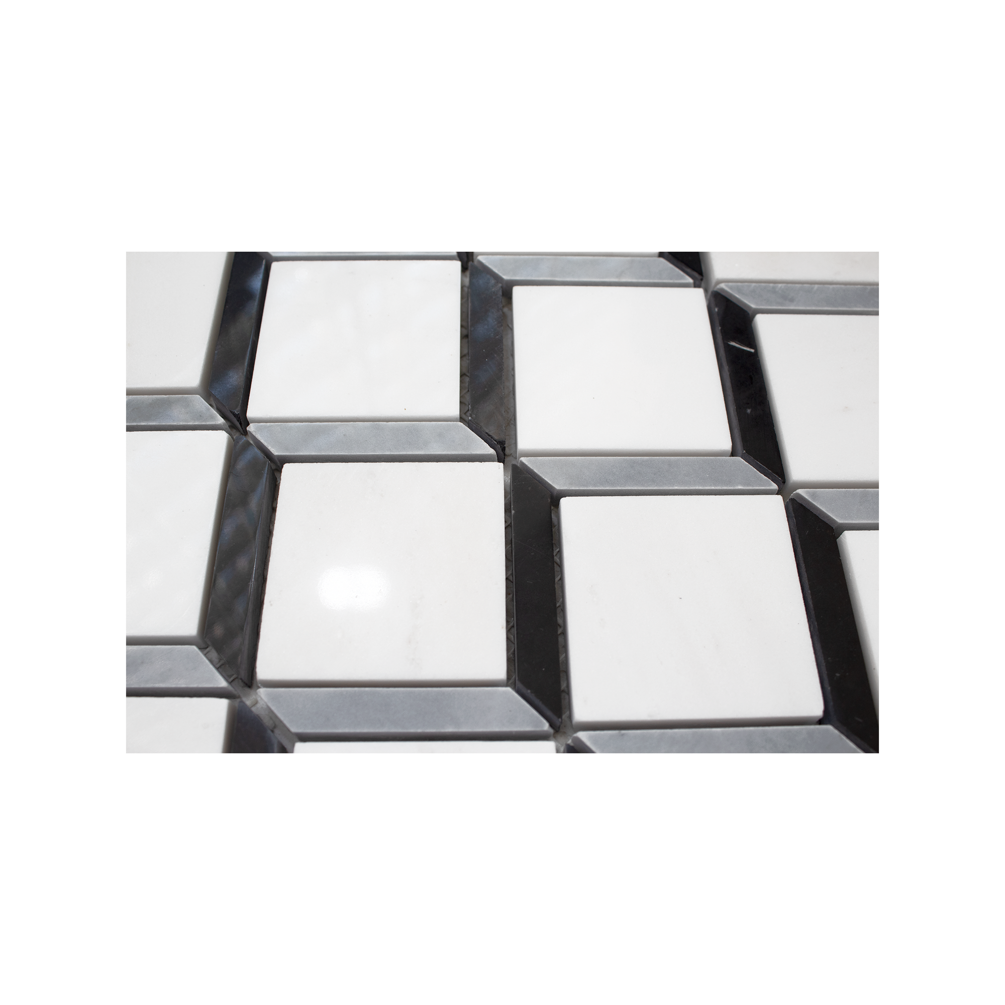 Cubist Dolomite - Bardiglio - Nero Marble Polished Mosaic Tile