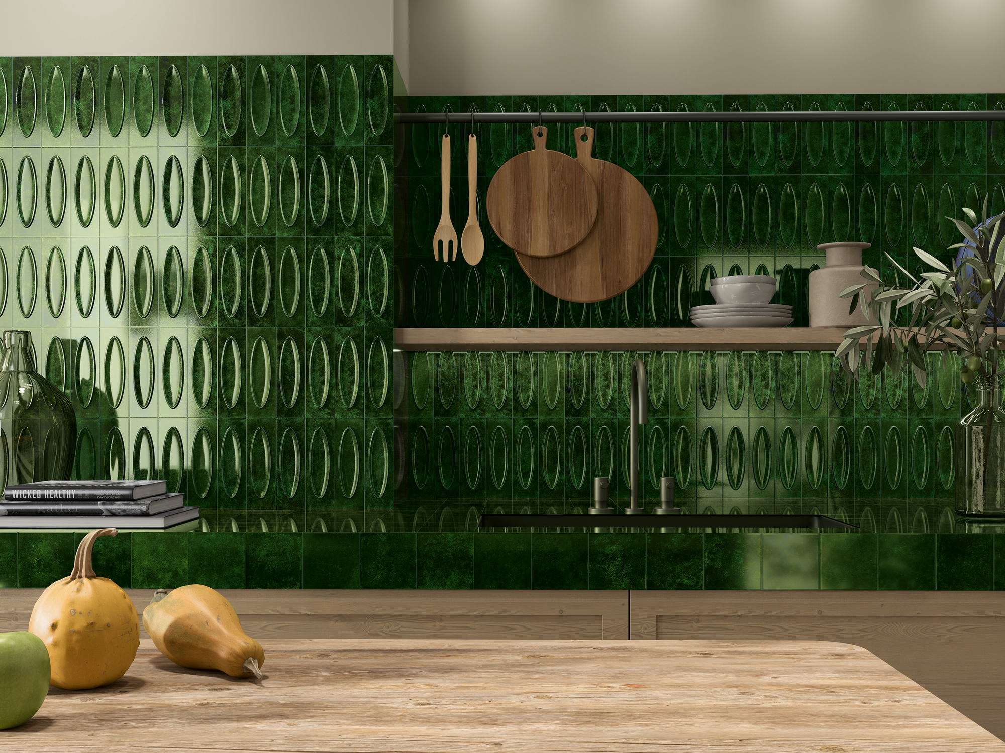 Bubble 2.5x8 Brick Alpine Green Ceramic Tiles