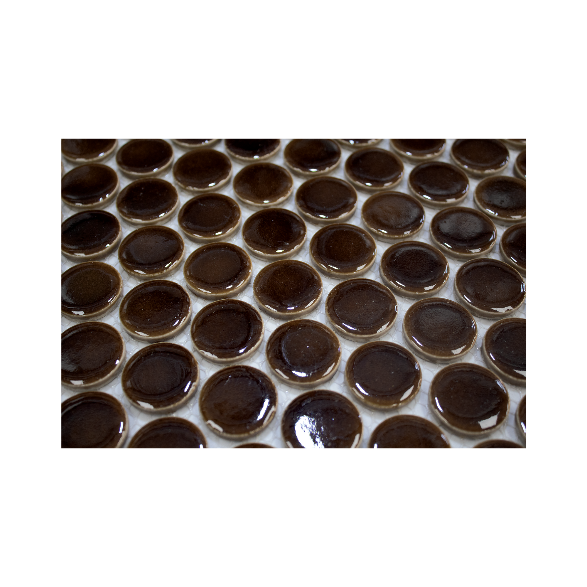 Burnt Brown Glossy Jumbo Penny Round Mosaic Tile