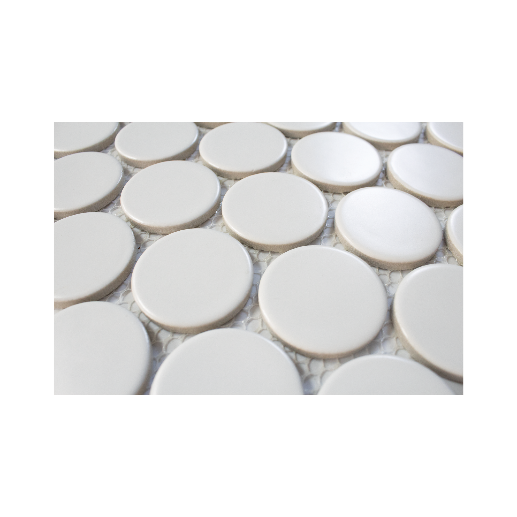 Snow White Matte Grande Penny Round Mosaic Tile