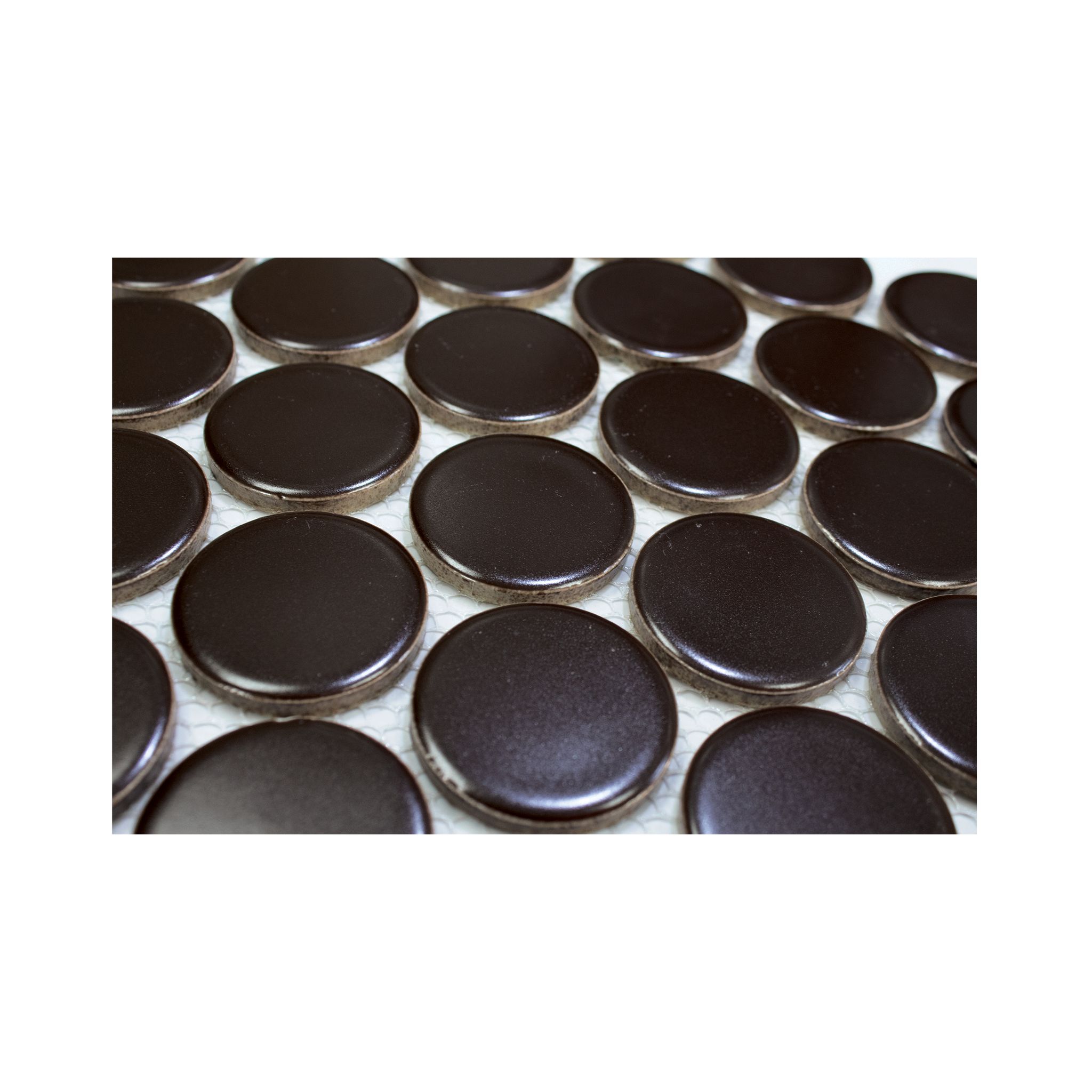 Dark Brown Matte Grande Penny Round Mosaic Tile